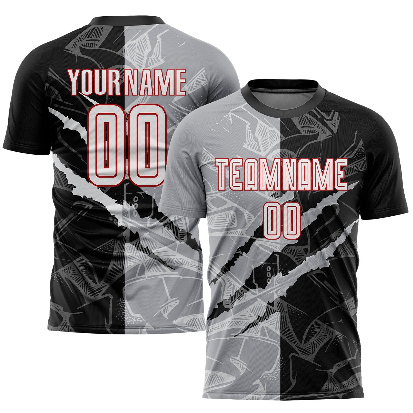 Custom Graffiti Pattern White Black Gray-Red Scratch Sublimation Soccer Uniform Jersey - Sky-Custom