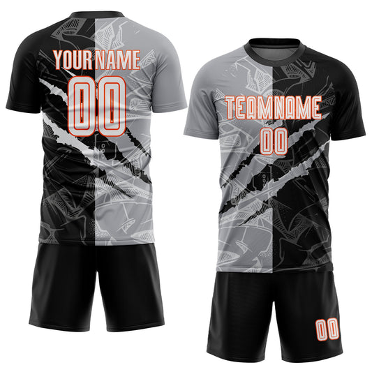 Custom Graffiti Pattern White Black Gray-Orange Scratch Sublimation Soccer Uniform Jersey - Sky-Custom