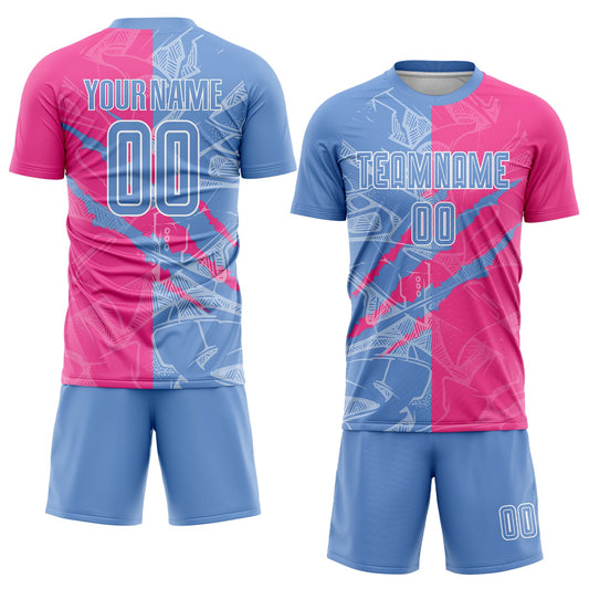 Custom Graffiti Pattern Light Blue-Pink Scratch Sublimation Soccer Uniform Jersey - Sky-Custom