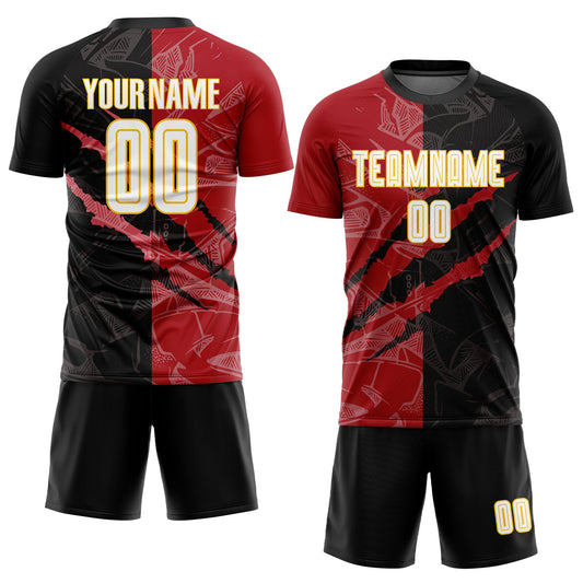 Custom Graffiti Pattern White Black Red-Yellow Scratch Sublimation Soccer Uniform Jersey - Sky-Custom