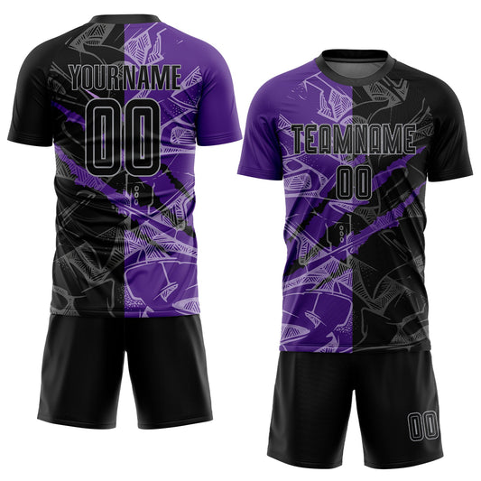 Custom Graffiti Pattern Black Purple-Gray Scratch Sublimation Soccer Uniform Jersey - Sky-Custom