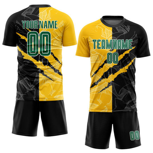 Custom Graffiti Pattern Kelly Green Black-Yellow Scratch Sublimation Soccer Uniform Jersey - Sky-Custom