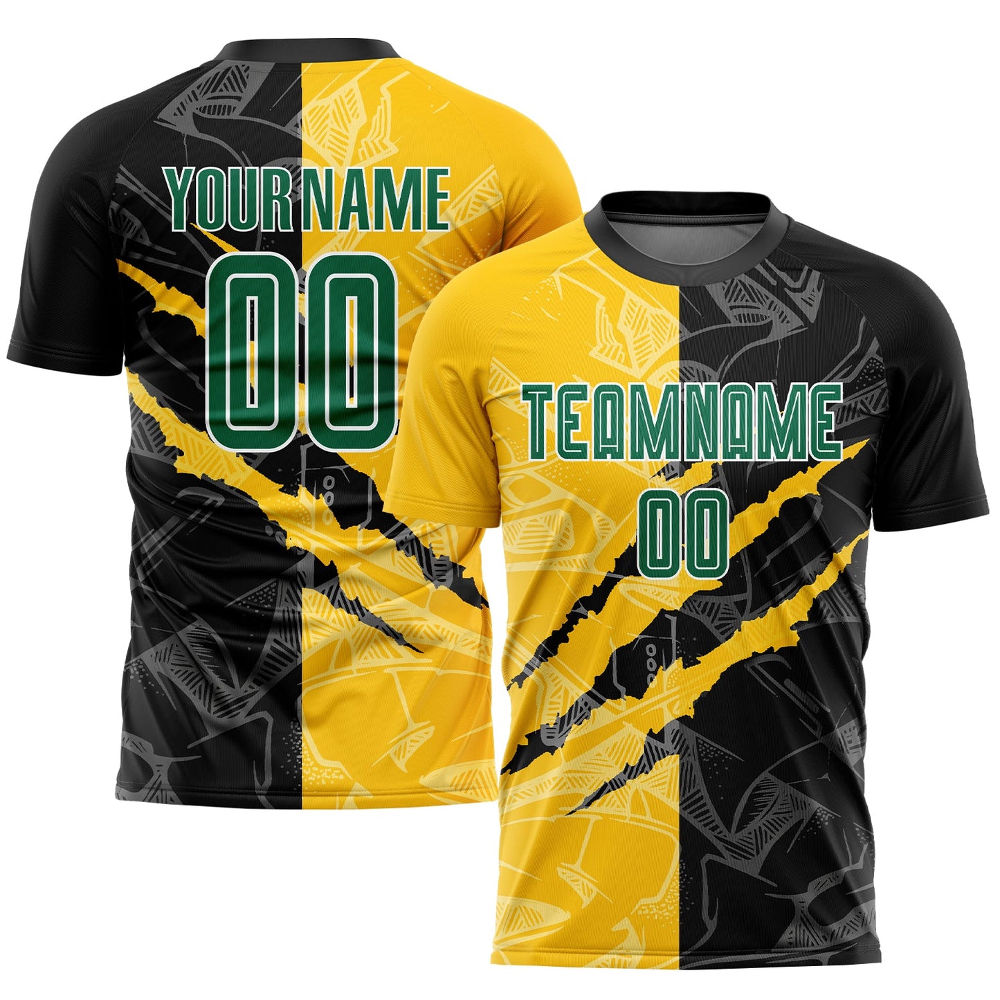 Custom Graffiti Pattern Kelly Green Black-Yellow Scratch Sublimation Soccer Uniform Jersey - Sky-Custom