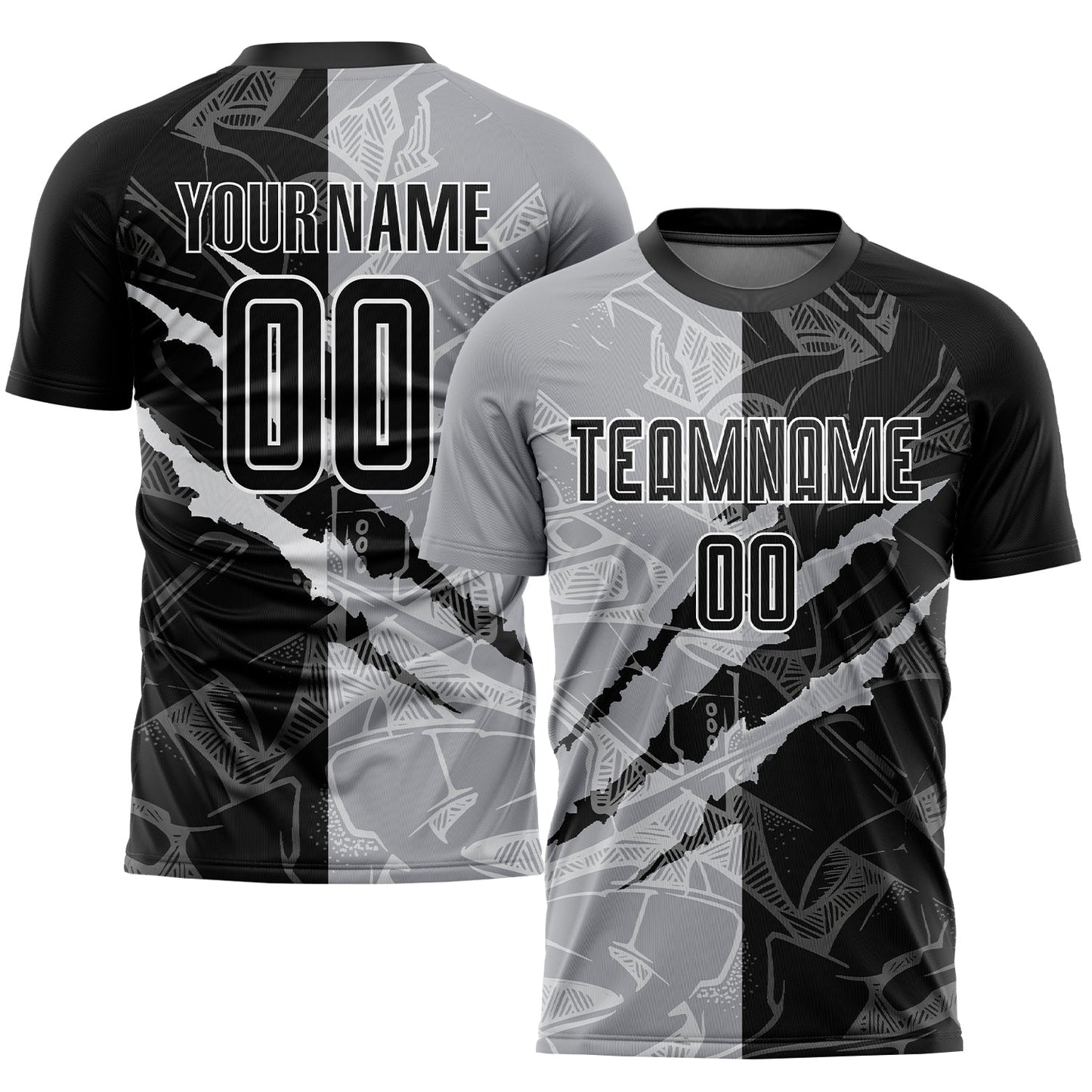 Custom Graffiti Pattern Black-Gray Scratch Sublimation Soccer Uniform Jersey - Sky-Custom