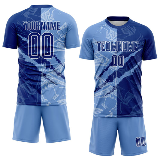 Custom Graffiti Pattern Royal-Light Blue Scratch Sublimation Soccer Uniform Jersey - Sky-Custom