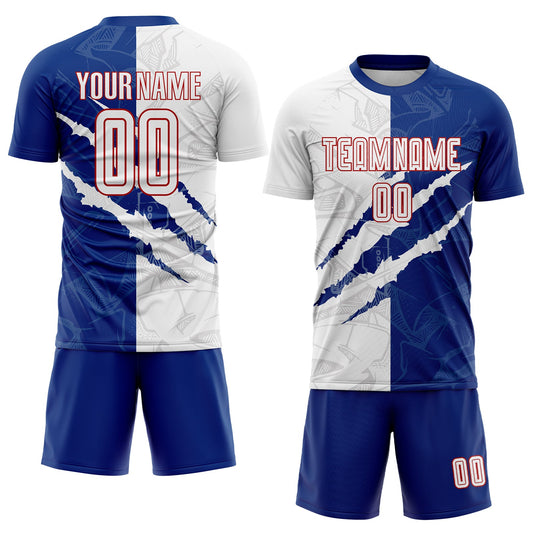 Custom Graffiti Pattern White Royal-Red Scratch Sublimation Soccer Uniform Jersey - Sky-Custom