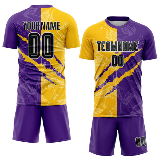 Custom Graffiti Pattern Black Purple Yellow-Gray Scratch Sublimation Soccer Uniform Jersey - Sky-Custom