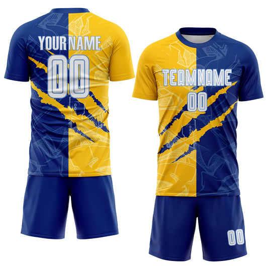 Custom Graffiti Pattern White Royal Yellow-Light Blue Scratch Sublimation Soccer Uniform Jersey - Sky-Custom