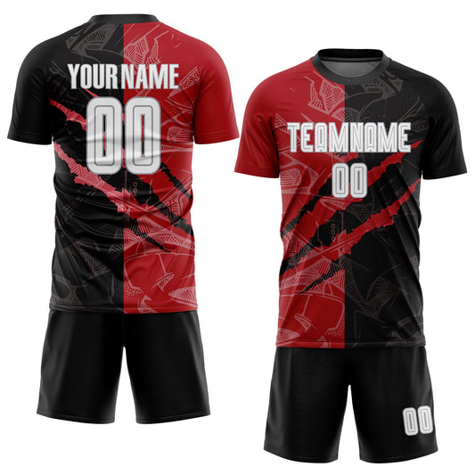 Custom Graffiti Pattern White Black Red-Gray Scratch Sublimation Soccer Uniform Jersey - Sky-Custom