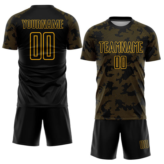 Custom Black Gold Sublimation Soccer Uniform Jersey - Sky-Custom