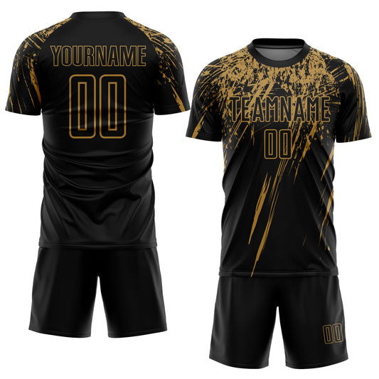 Custom Black Old Gold Sublimation Soccer Uniform Jersey - Sky-Custom