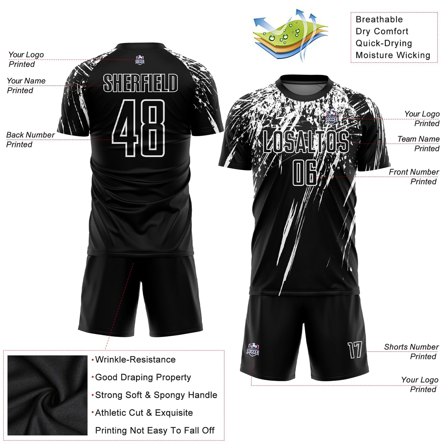 Custom Black White Sublimation Soccer Uniform Jersey - Sky-Custom