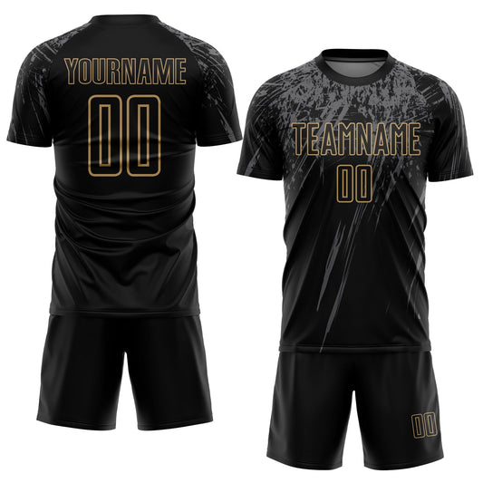 Custom Black Old Gold-Gray Sublimation Soccer Uniform Jersey - Sky-Custom