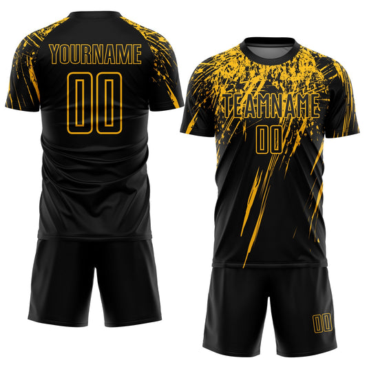 Custom Black Gold Sublimation Soccer Uniform Jersey - Sky-Custom