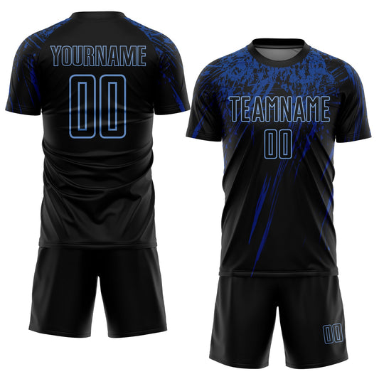 Custom Black Light Blue-Royal Sublimation Soccer Uniform Jersey - Sky-Custom