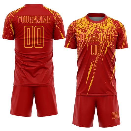 Custom Red Gold Sublimation Soccer Uniform Jersey - Sky-Custom