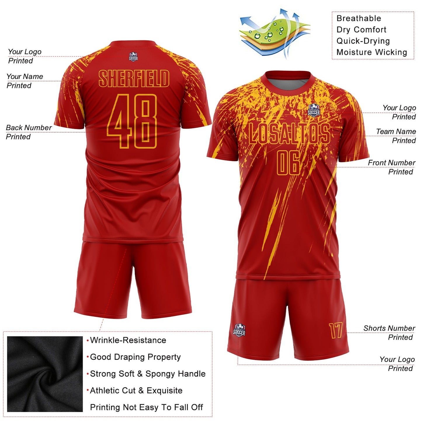 Custom Red Gold Sublimation Soccer Uniform Jersey - Sky-Custom