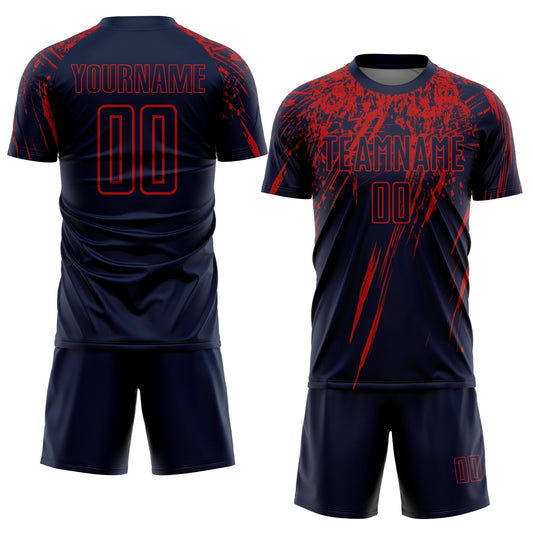 Custom Navy Red Sublimation Soccer Uniform Jersey - Sky-Custom