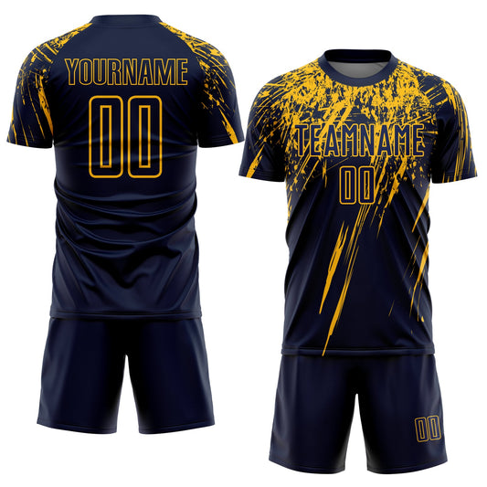 Custom Navy Yellow Sublimation Soccer Uniform Jersey - Sky-Custom