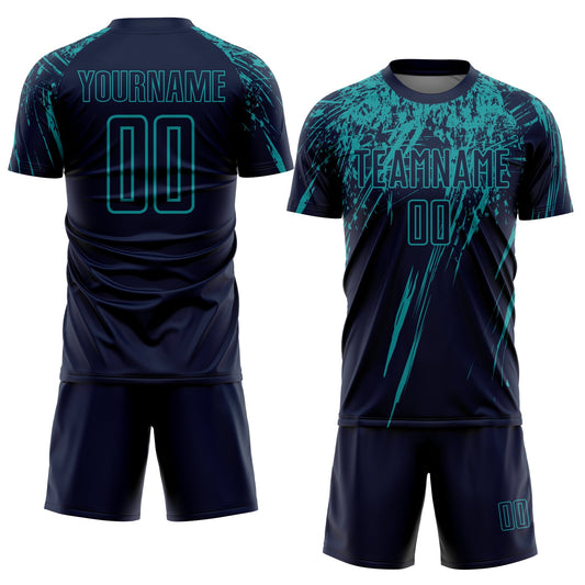 Custom Navy Teal Sublimation Soccer Uniform Jersey - Sky-Custom