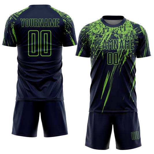 Custom Navy Neon Green Sublimation Soccer Uniform Jersey - Sky-Custom