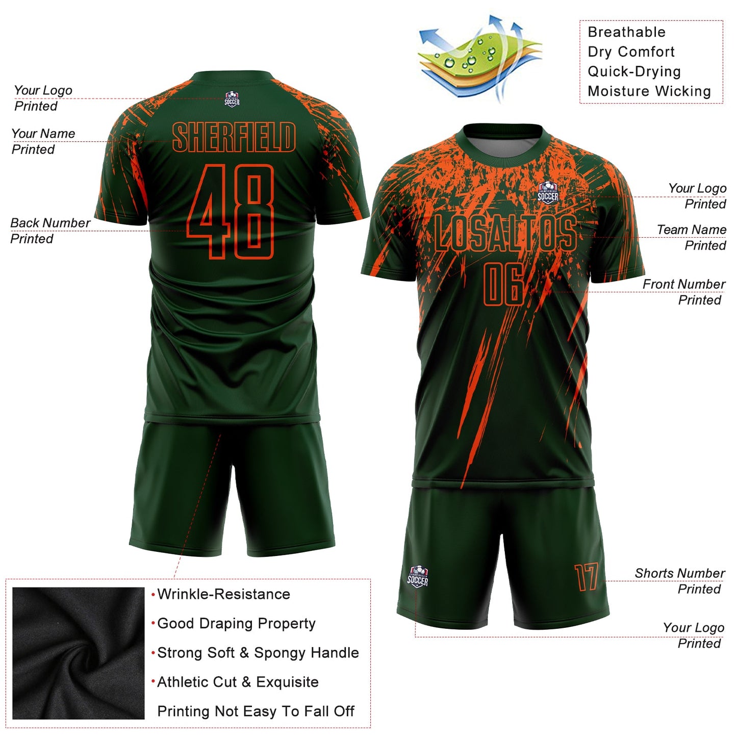 Custom Green Orange Sublimation Soccer Uniform Jersey - Sky-Custom