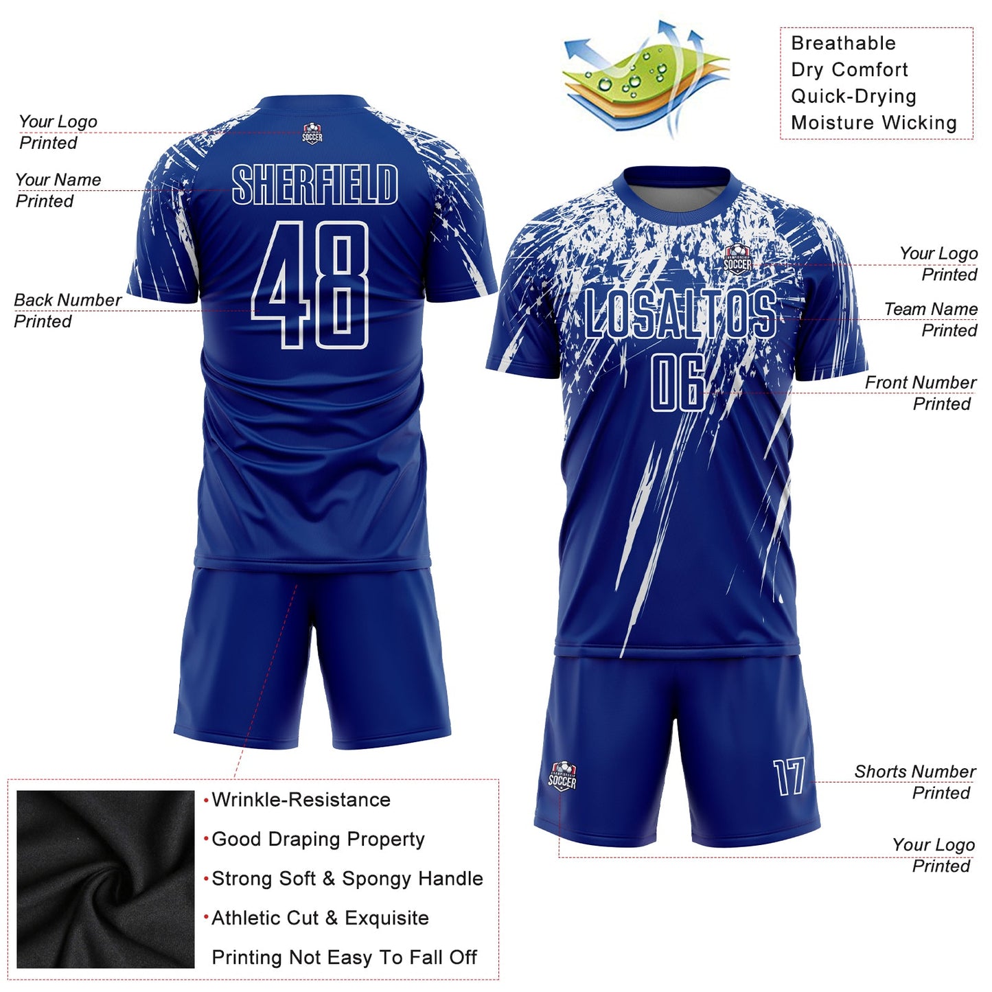 Custom Royal White Sublimation Soccer Uniform Jersey - Sky-Custom