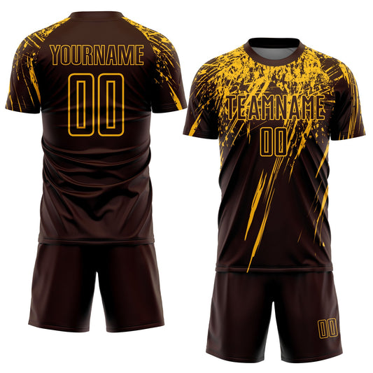 Custom Brown Gold Sublimation Soccer Uniform Jersey - Sky-Custom