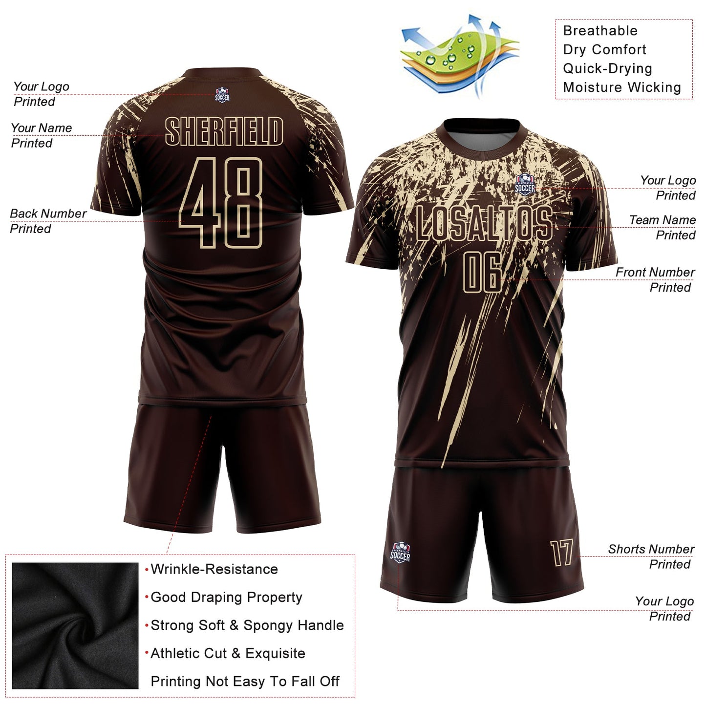Custom Brown Cream Sublimation Soccer Uniform Jersey - Sky-Custom