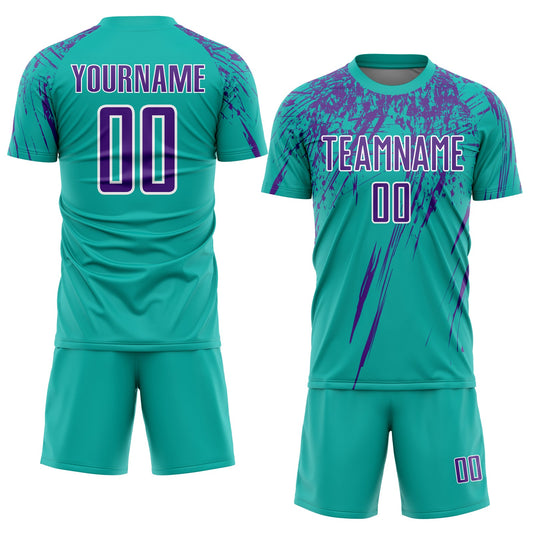 Custom Aqua Purple-White Sublimation Soccer Uniform Jersey - Sky-Custom