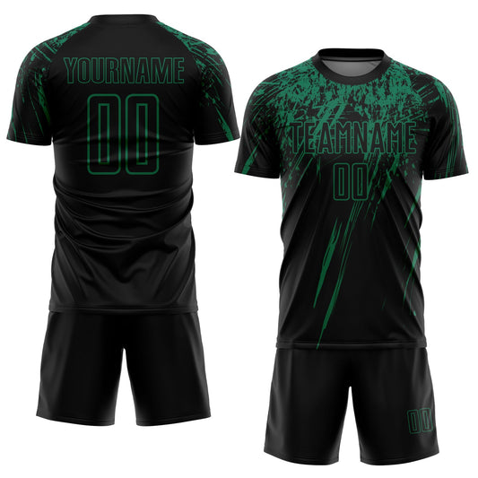 Custom Black Kelly Green Sublimation Soccer Uniform Jersey - Sky-Custom