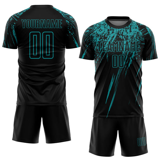 Custom Black Teal Sublimation Soccer Uniform Jersey - Sky-Custom