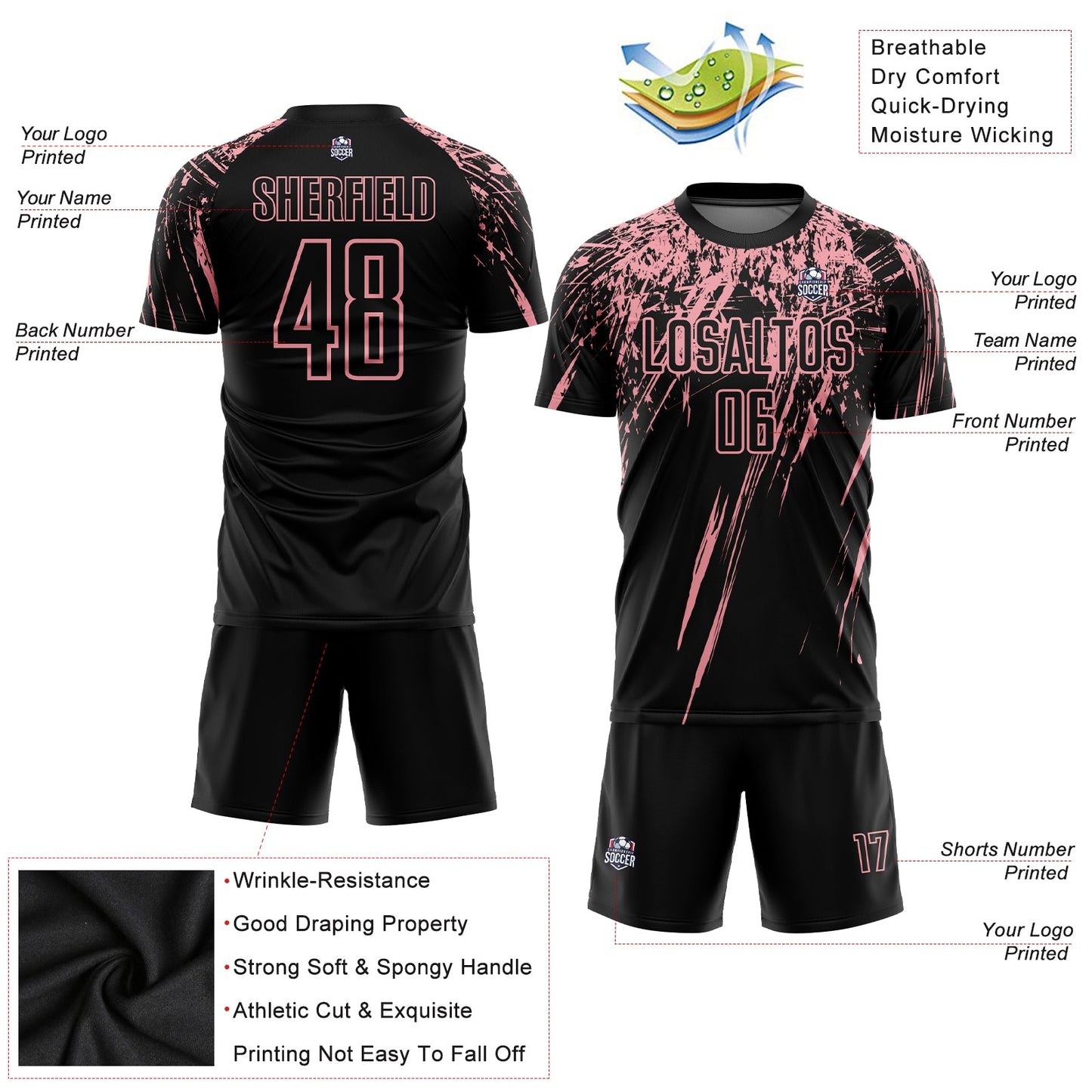 Custom Black Medium Pink Sublimation Soccer Uniform Jersey - Sky-Custom