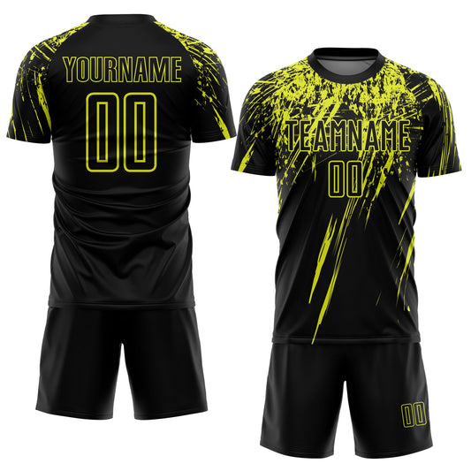 Custom Black Neon Yellow Sublimation Soccer Uniform Jersey - Sky-Custom