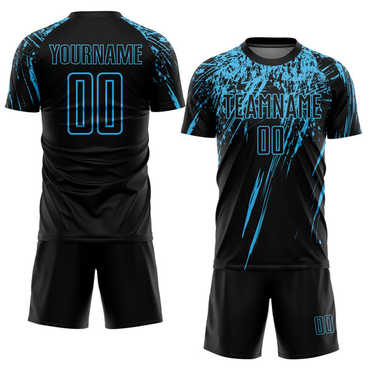 Custom Black Sky Blue Sublimation Soccer Uniform Jersey - Sky-Custom