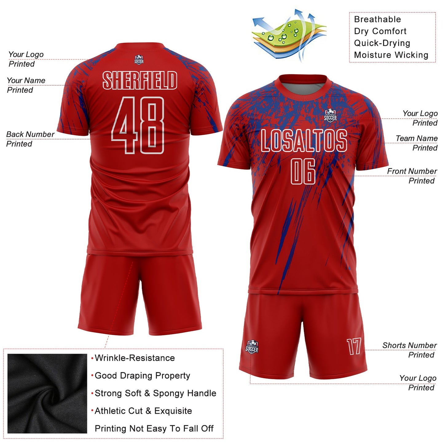 Custom Red Royal-White Sublimation Soccer Uniform Jersey - Sky-Custom