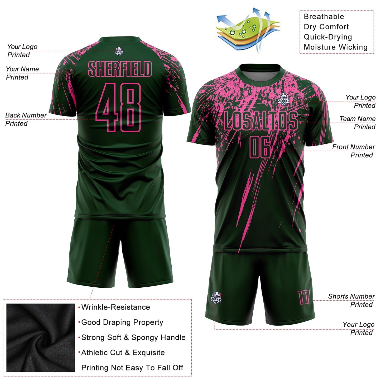 Custom Green Pink Sublimation Soccer Uniform Jersey - Sky-Custom