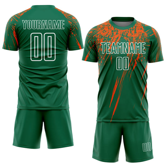 Custom Kelly Green Orange-White Sublimation Soccer Uniform Jersey - Sky-Custom