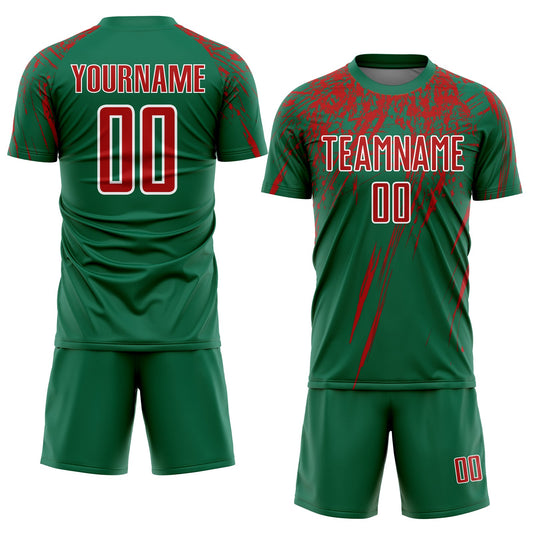 Custom Kelly Green Red-White Sublimation Soccer Uniform Jersey - Sky-Custom