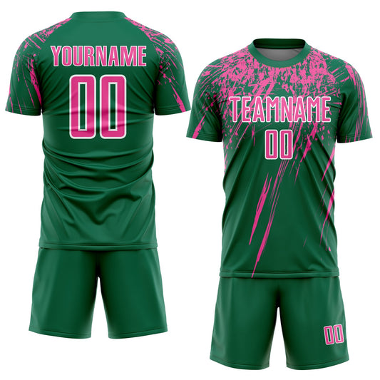 Custom Kelly Green Pink-White Sublimation Soccer Uniform Jersey - Sky-Custom