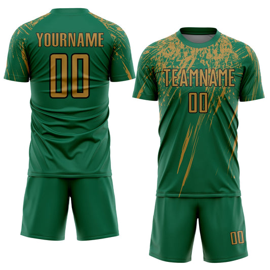 Custom Kelly Green Old Gold-Black Sublimation Soccer Uniform Jersey - Sky-Custom