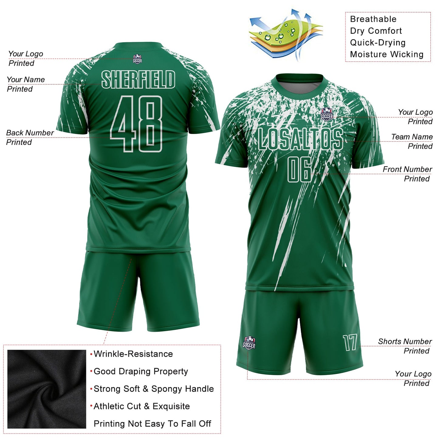 Custom Kelly Green White Sublimation Soccer Uniform Jersey - Sky-Custom