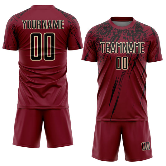 Custom Crimson Black-Cream Sublimation Soccer Uniform Jersey - Sky-Custom