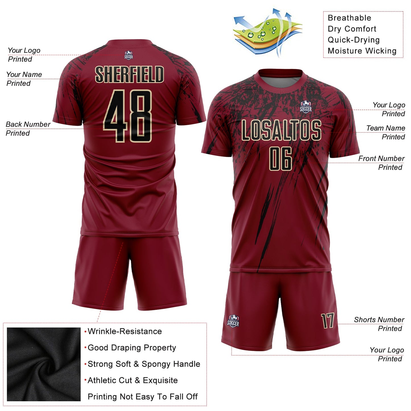 Custom Crimson Black-Cream Sublimation Soccer Uniform Jersey - Sky-Custom