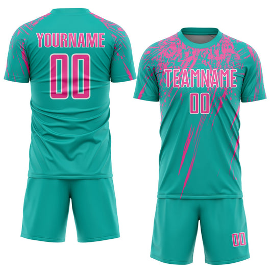 Custom Aqua Pink-White Sublimation Soccer Uniform Jersey - Sky-Custom