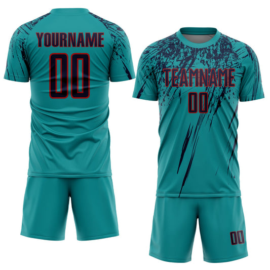 Custom Teal Navy-Red Sublimation Soccer Uniform Jersey - Sky-Custom
