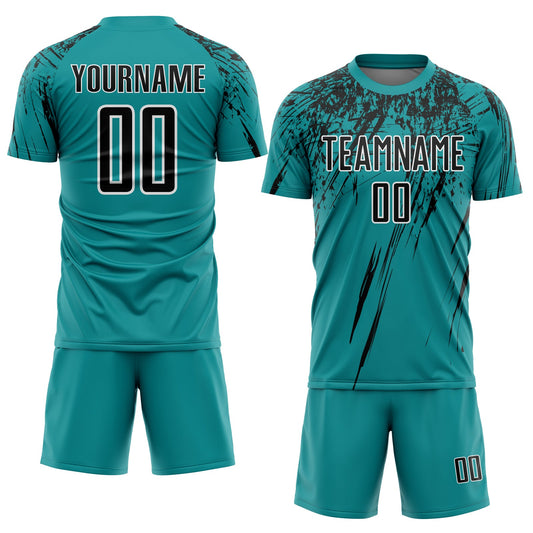 Custom Teal Black-White Sublimation Soccer Uniform Jersey - Sky-Custom