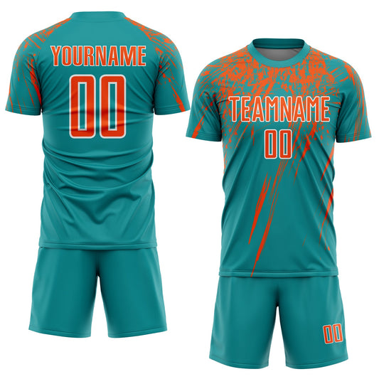 Custom Teal Orange-White Sublimation Soccer Uniform Jersey - Sky-Custom