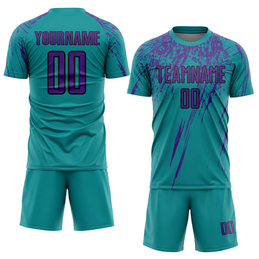 Custom Teal Purple-Black Sublimation Soccer Uniform Jersey - Sky-Custom