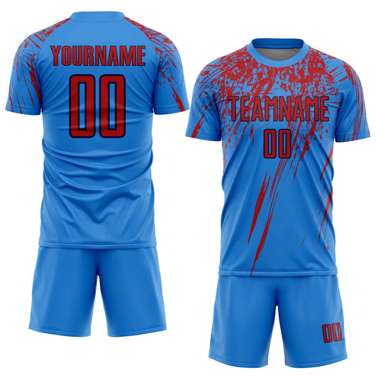 Custom Powder Blue Red-Navy Sublimation Soccer Uniform Jersey - Sky-Custom